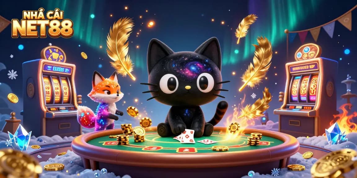 Experience thrilling gaming with NHÀ CÁI NET88, featuring unique cosmic casino elements and vibrant characters.