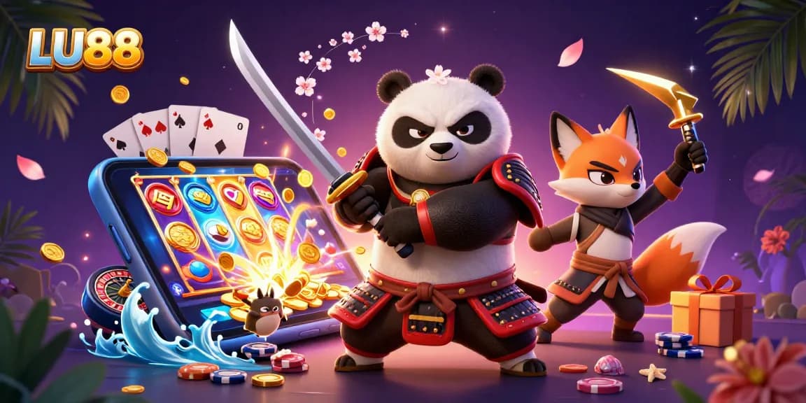 Experience thrilling gameplay with LU88’s captivating characters and casino elements in a vibrant 3D scene.