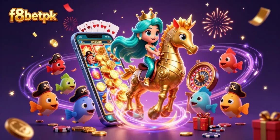 f8betpk captivating scene with a mermaid princess, giant seahorse, and casino elements