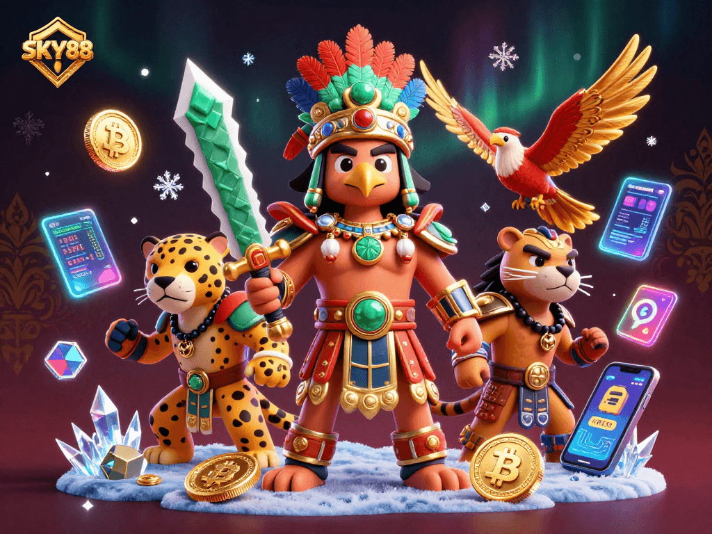 Win big with SKY88 while enjoying thrilling gaming experiences in an ultra-detailed casino scene.