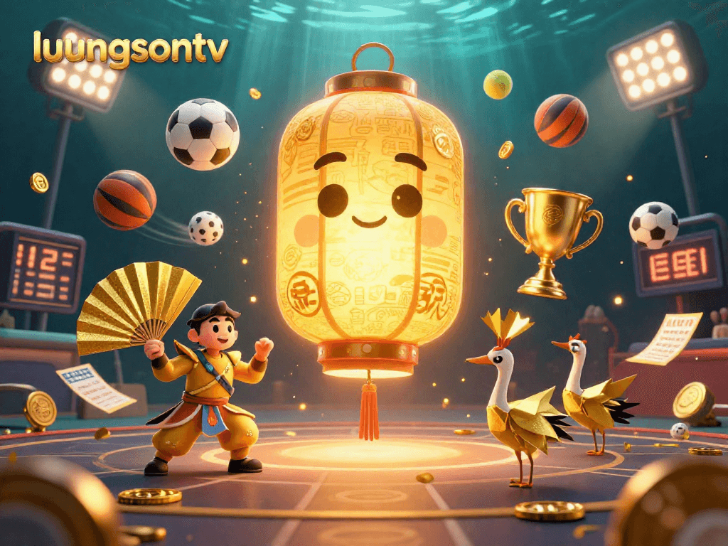 Experience exciting action at luongsontv with a festive golden lantern spirit above a dynamic sports betting event.