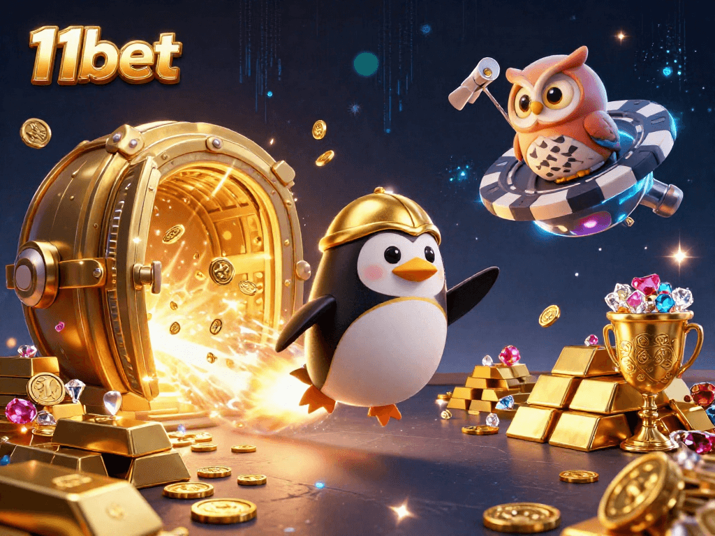 Experience thrilling gameplay with 11bet's dynamic online casino scene featuring animated characters and vibrant visuals.