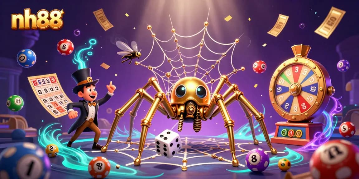 Experience the thrill of gambling at nh88 with vibrant games and lucky moments in a dynamic illustration.