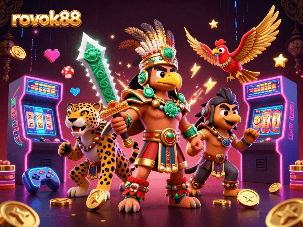Experience the excitement at rokok88 with vibrant casino gaming elements and dynamic characters.