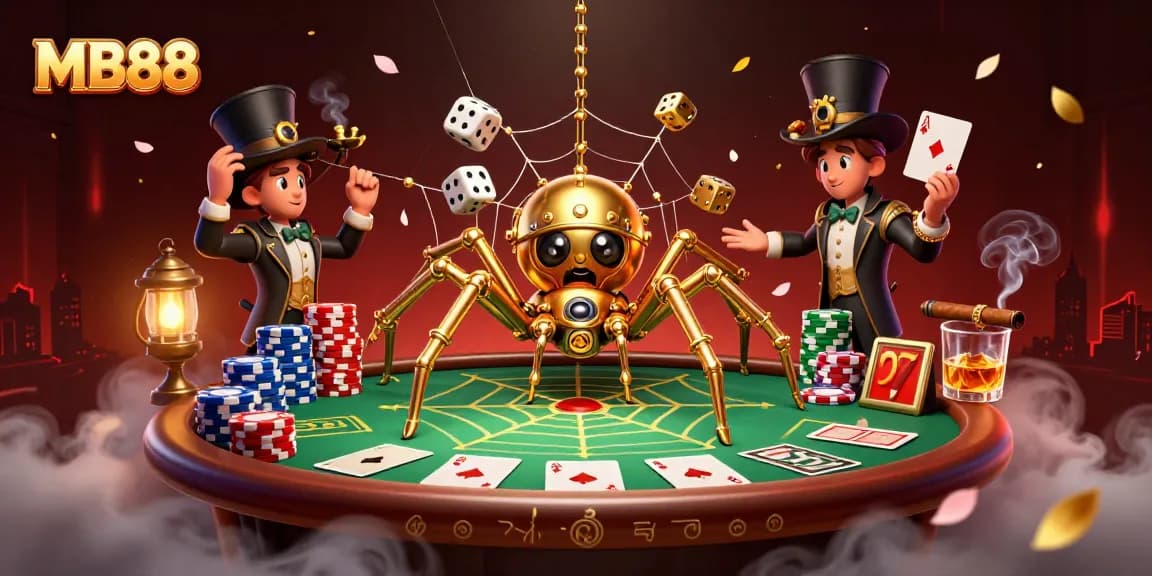 MB88 tạo không gian sòng bạc sống động với nhện steampunk và những con xúc xắc không may.