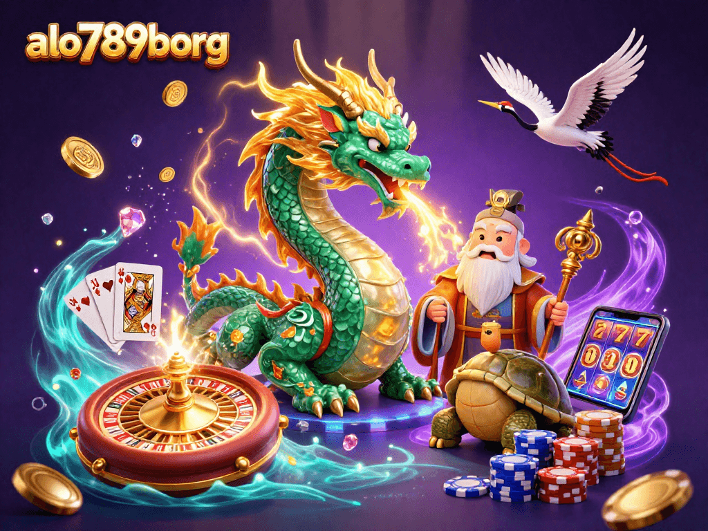 Engage with the magical world of alo789borg as lucky cranes soar and treasures abound in this captivating digital illustration.