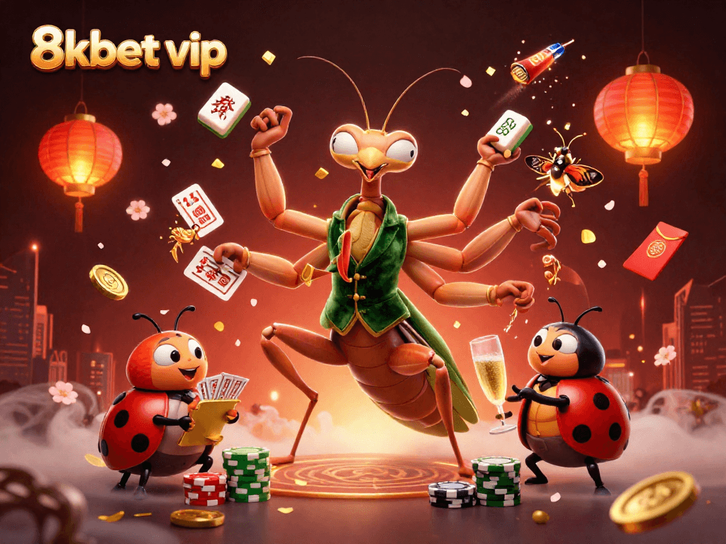 Engage with 8kbet vip through an immersive, animated casino scene featuring unique game elements.
