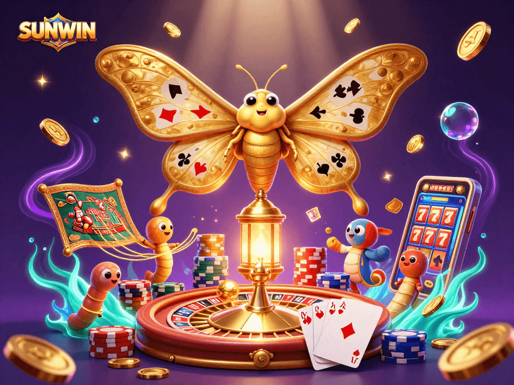 SUNWIN offers engaging gameplay with a dazzling illustration of an atlas moth and casino elements.