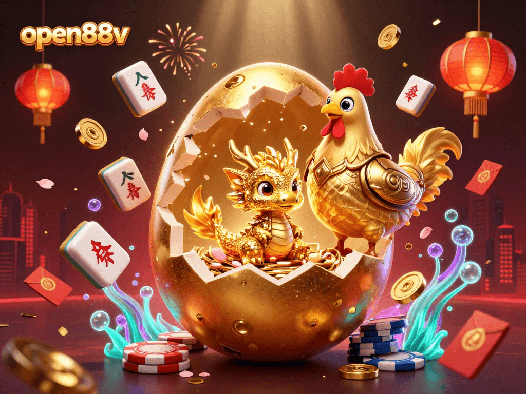 Experience exciting gameplay with open88v's golden dragon and poker chip treasure scene