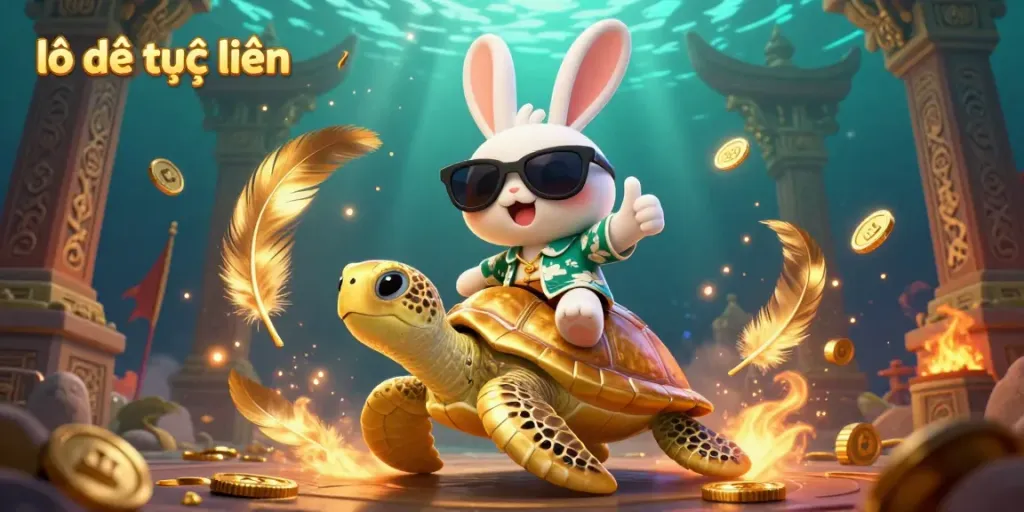 Engage with lô đề trực tuyến featuring a lucky rabbit and golden sea turtle, embodying vibrant gaming action.