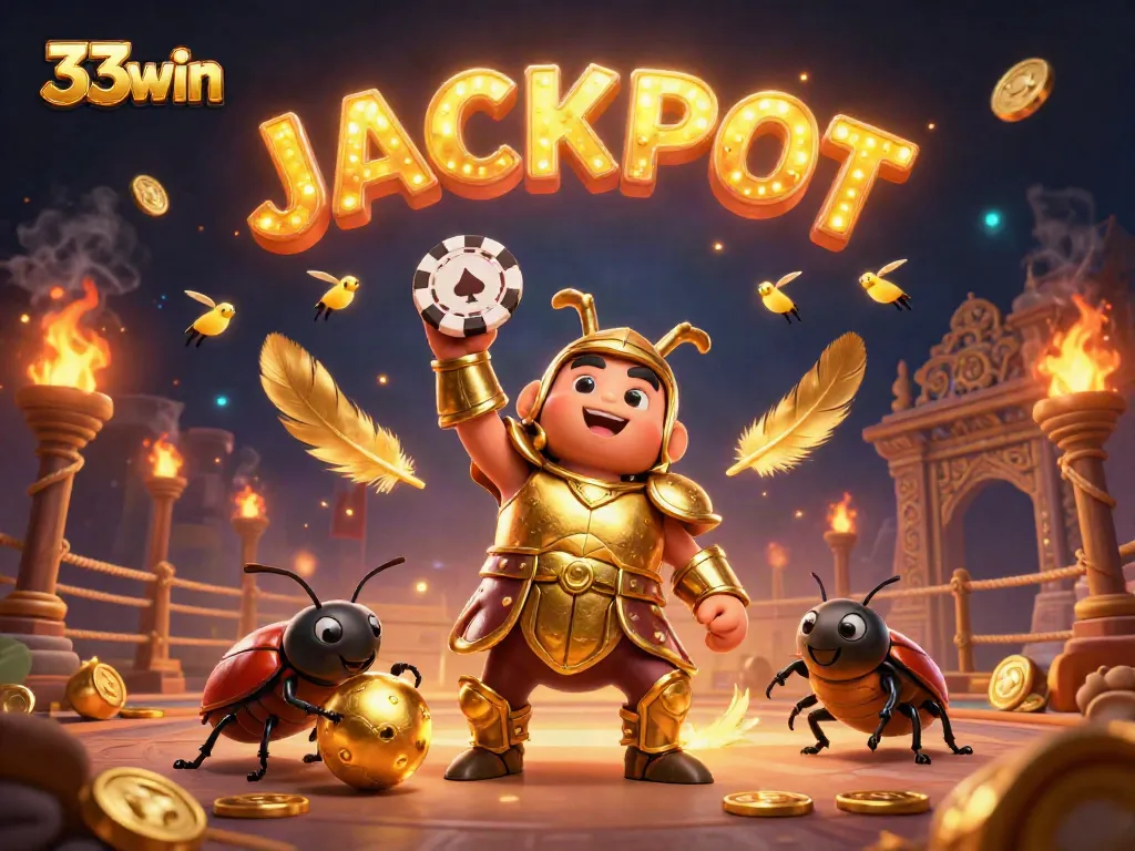 Engage with 33win's vibrant gambling scene, showcasing the excitement of online betting with a victorious beetle.