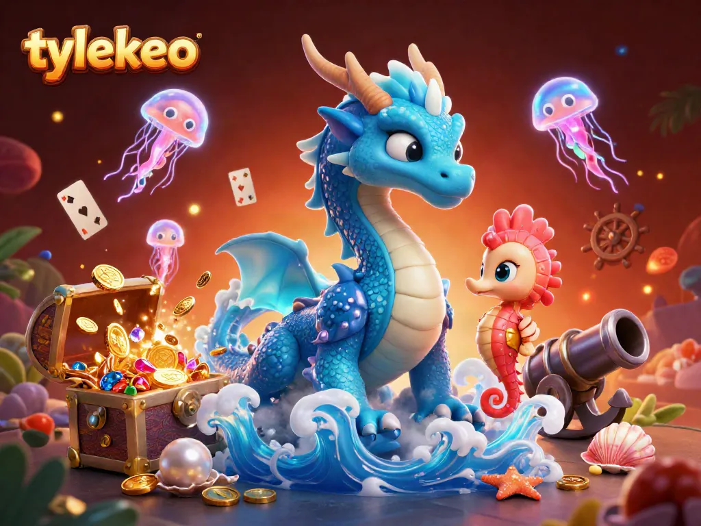 Engage with tylekeo's vibrant gambling scene featuring a dragon and seahorse in an underwater treasure adventure.