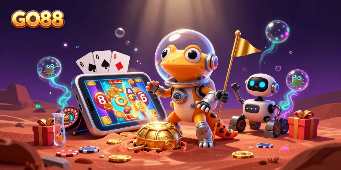 Experience excitement at GO88 casino with a Martian gecko and 3D games in a vibrant cosmic adventure.