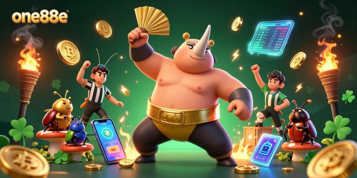 Experience the excitement at one88e with a thrilling 3D casino illustration featuring a beetle champion.