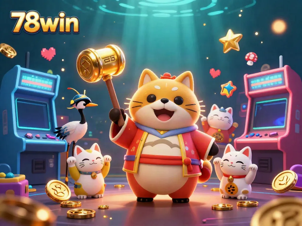 Experience vibrant casino fun with 78win as cheerful characters celebrate with games and fortune.