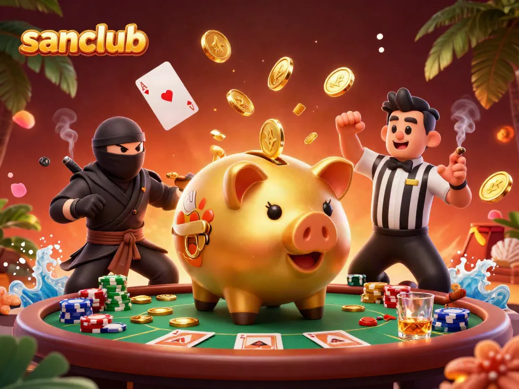 Experience thrilling gameplay at sanclub with a dynamic casino scene featuring vibrant characters and rich game elements.