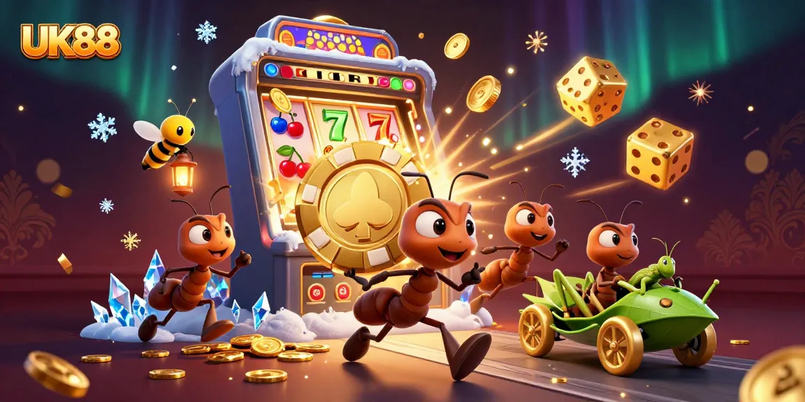 Engage in thrilling gameplay with UK88's vibrant 3D casino adventure illustration featuring animated characters and jackpot elements.