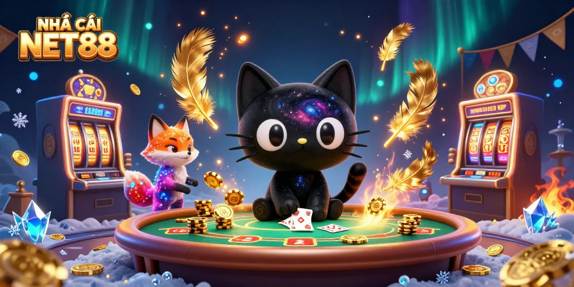 Experience thrilling gaming with NHÀ CÁI NET88, featuring unique cosmic casino elements and vibrant characters.