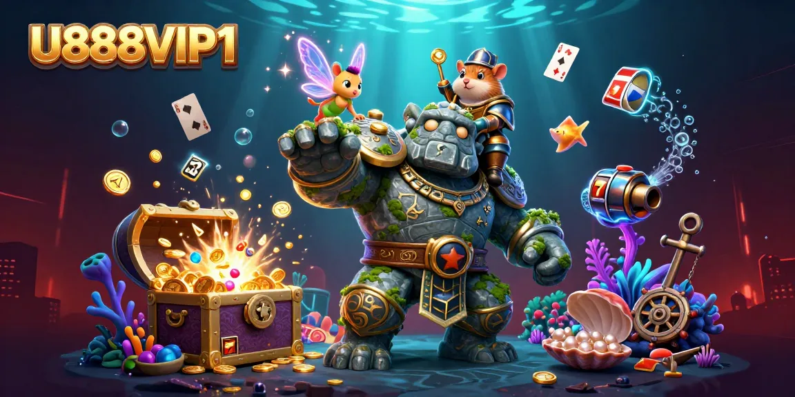 Experience vibrant winnings at U888VIP1 with a dynamic casino adventure filled with slot reels and treasure.