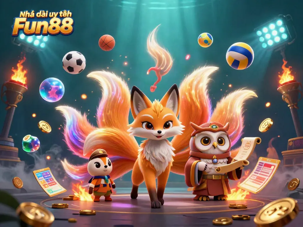 Enter the vibrant world of Nhà cái uy tín Fun88 with a colorful illustration showcasing dynamic sports betting elements and casino spirit.