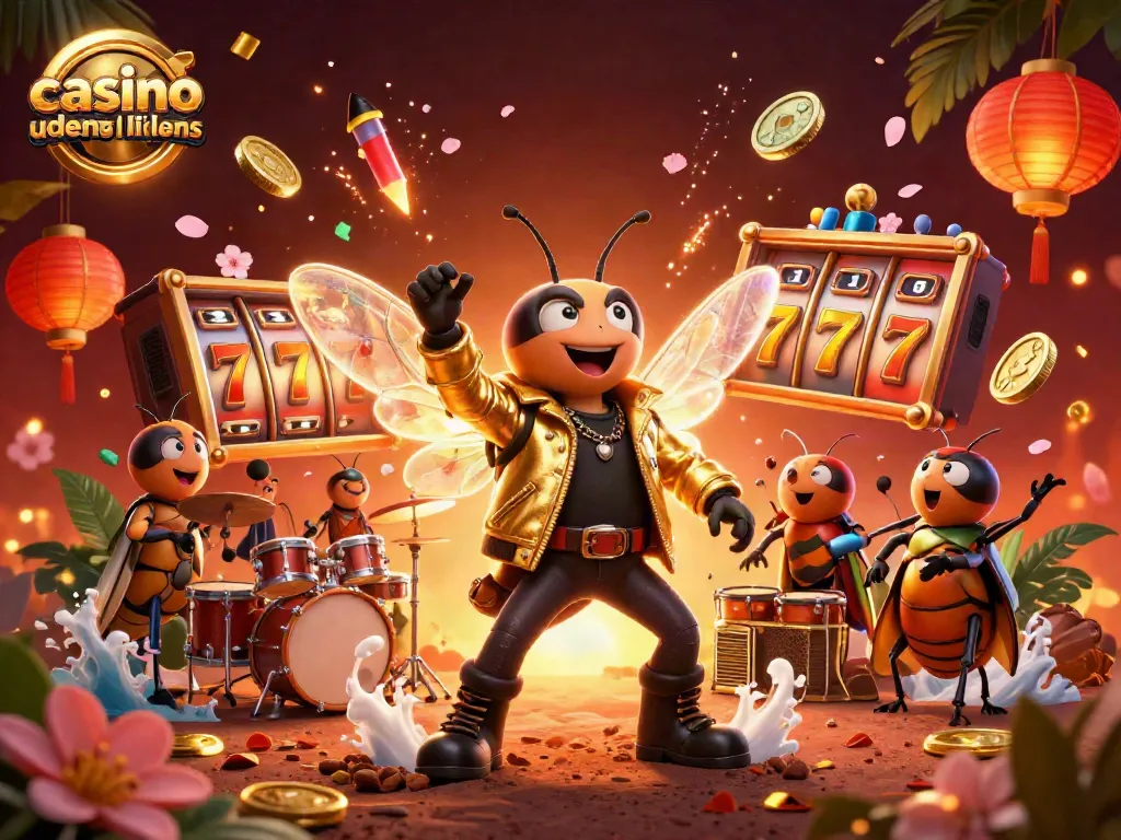 Experience excitement at casino uden dansk licens with vibrant spinning slot reels and energetic characters.