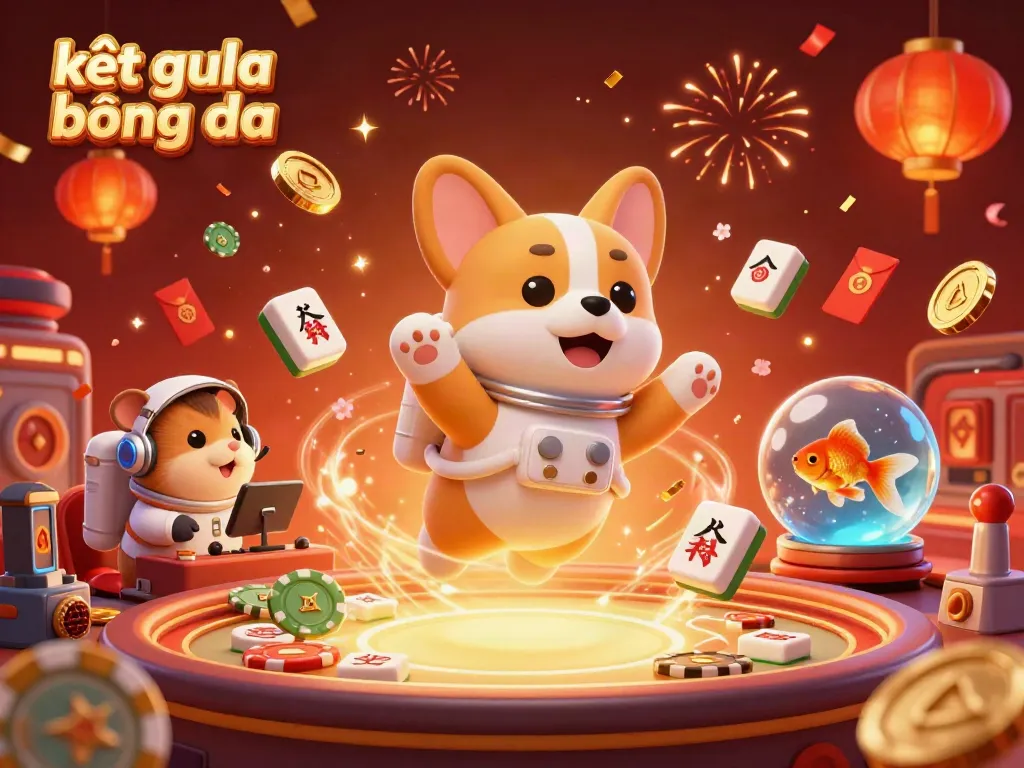 Experience the excitement of kết quả bóng đá with a playful 3D astronaut corgi in a casino, surrounded by drifting poker chips and golden coins.