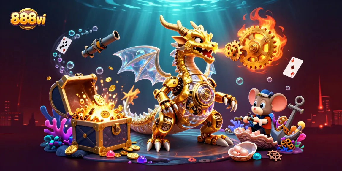 Engage with exciting 888vi gaming adventures featuring a golden dragon and vibrant underwater treasures.