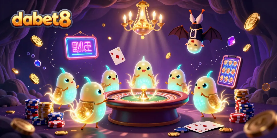 Experience thrilling gaming at dabet8, featuring glowing glowworms lighting up a vibrant 3D casino scene.