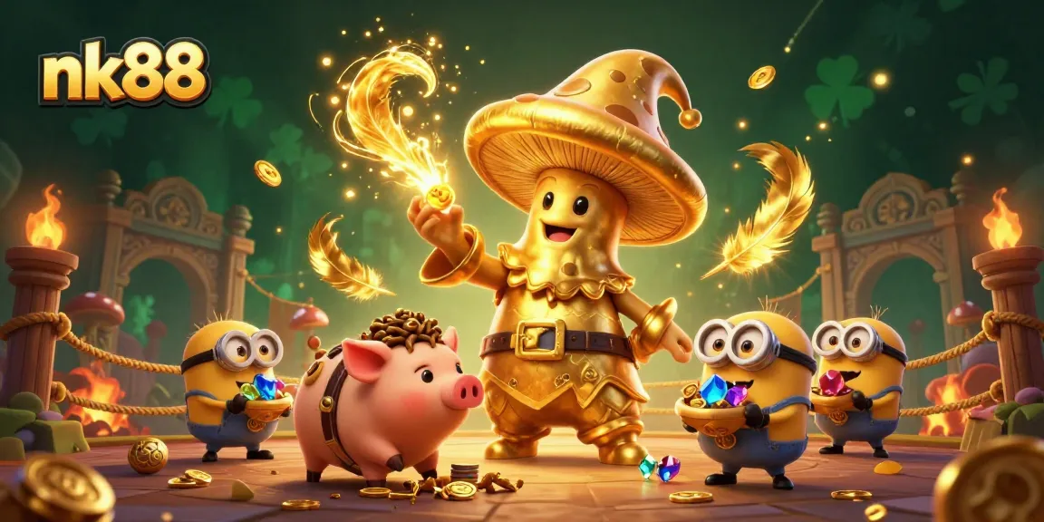 Experience the magic and excitement of nk88 with a vibrant casino scene showcasing treasure and gaming elements.