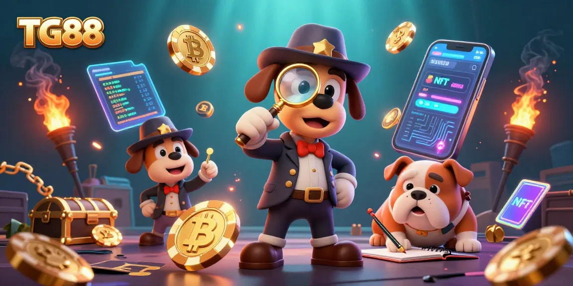 Winning with TG88 in a colorful casino scene, featuring detective characters uncovering treasure clues.