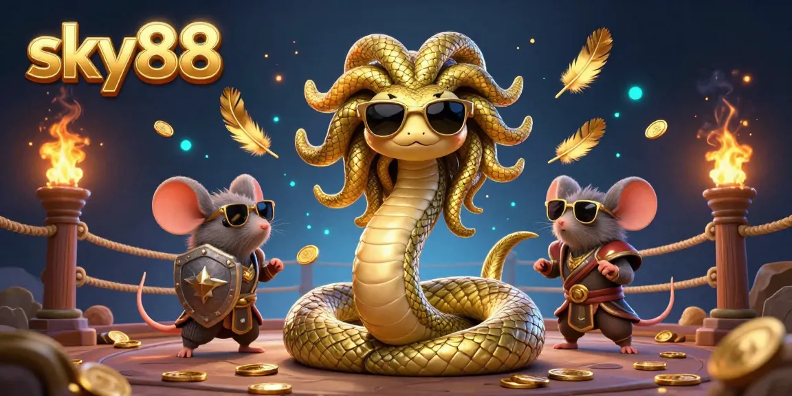Engage with the exhilarating world of sky88 casino featuring a dynamic scene with Medusa and gaming elements.