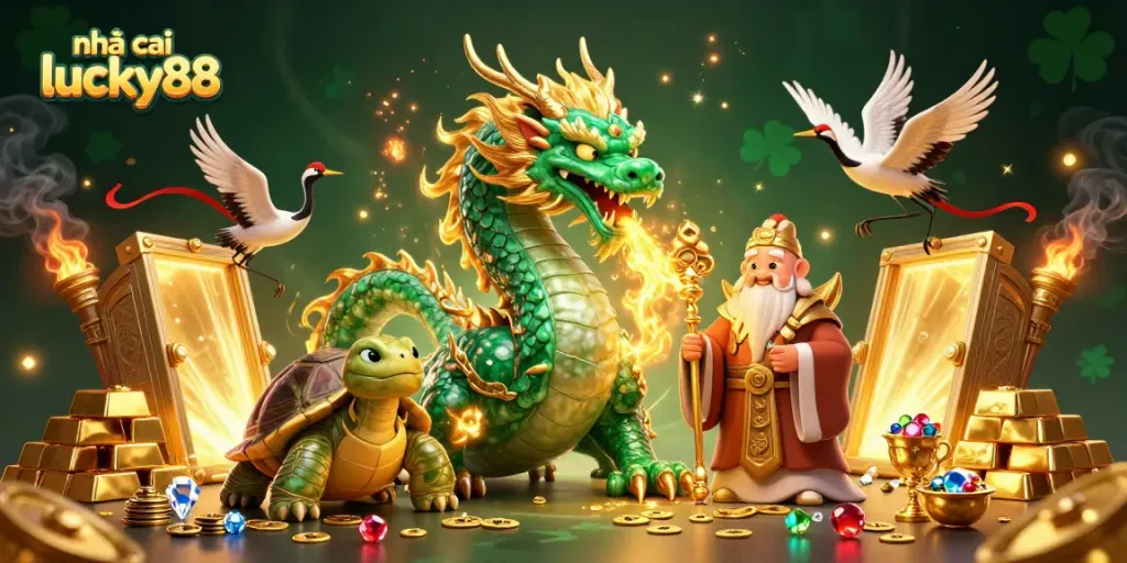 Experience the thrill with nhà cái lucky88 as the jade dragon ignites fortunes in this 3D casino scene.