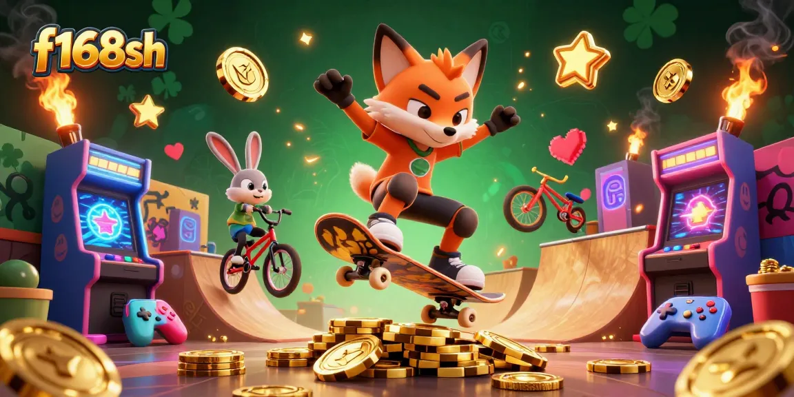 Engage in thrilling gameplay at f168sh with a lively 3D casino scene showcasing vibrant characters and gaming elements.