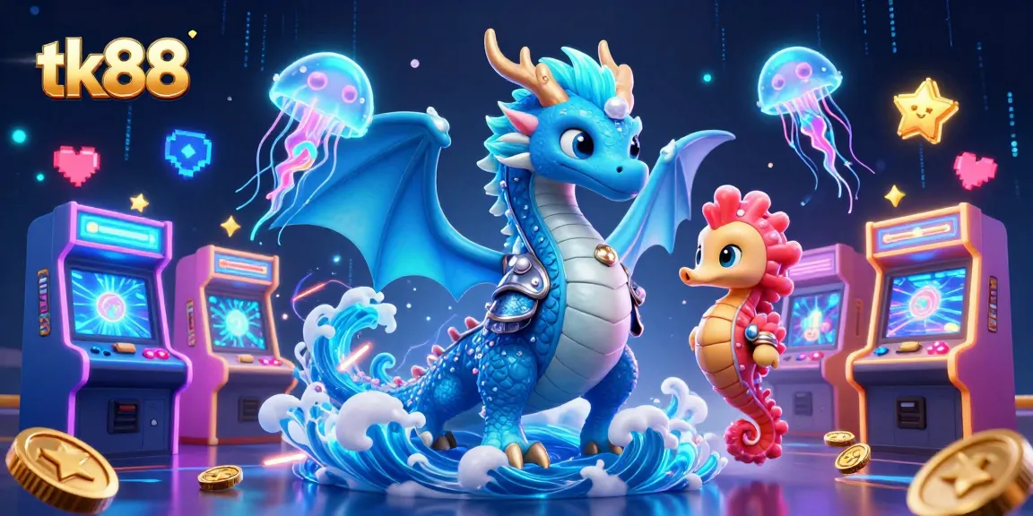 Engage with tk88 as a dynamic virtual casino featuring vibrant characters and colorful gaming elements.