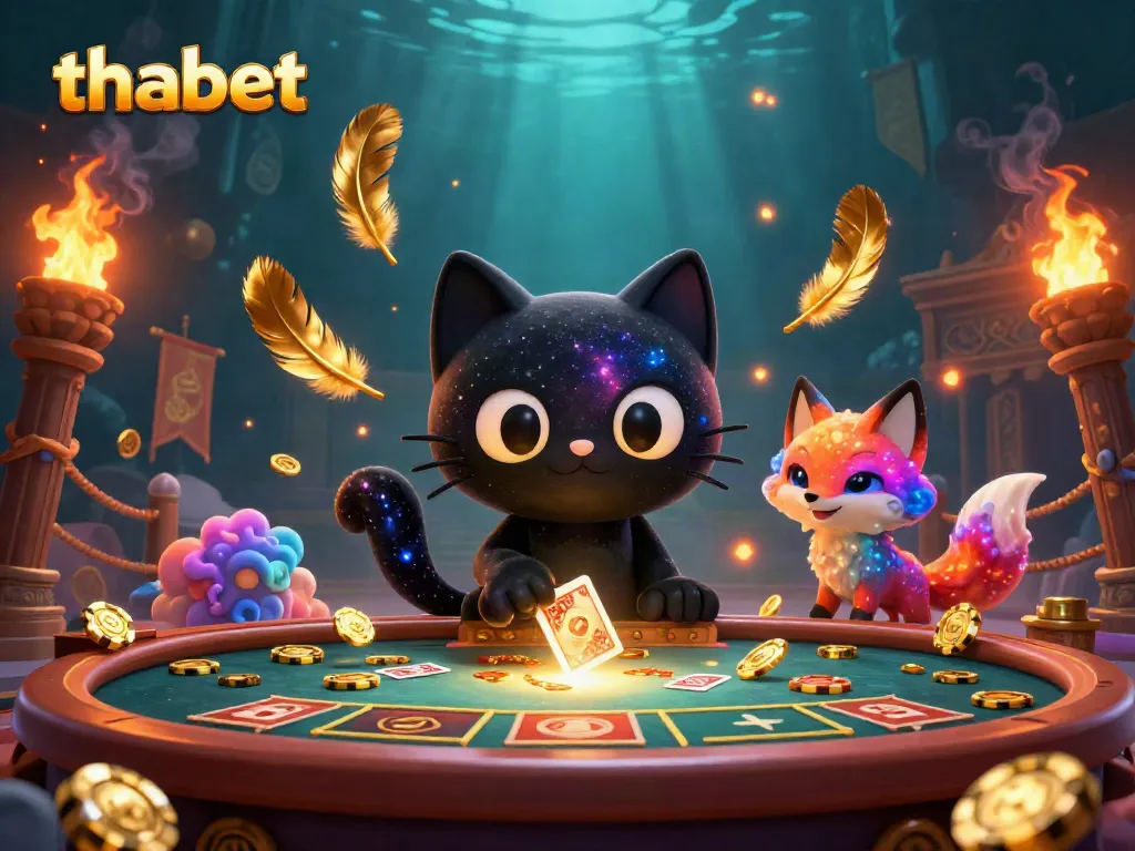 Experience immersive gameplay with thabet at a cosmic casino table with golden chips and vibrant character action.