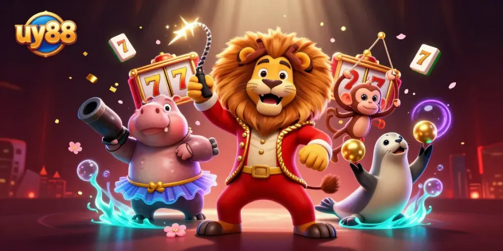 Engage with uy88's lively casino scene featuring dynamic characters and festive gaming elements.