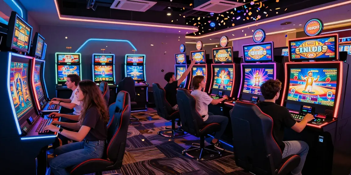 Friends celebrating a win at KO66's vibrant online casino with immersive games and energetic atmosphere.