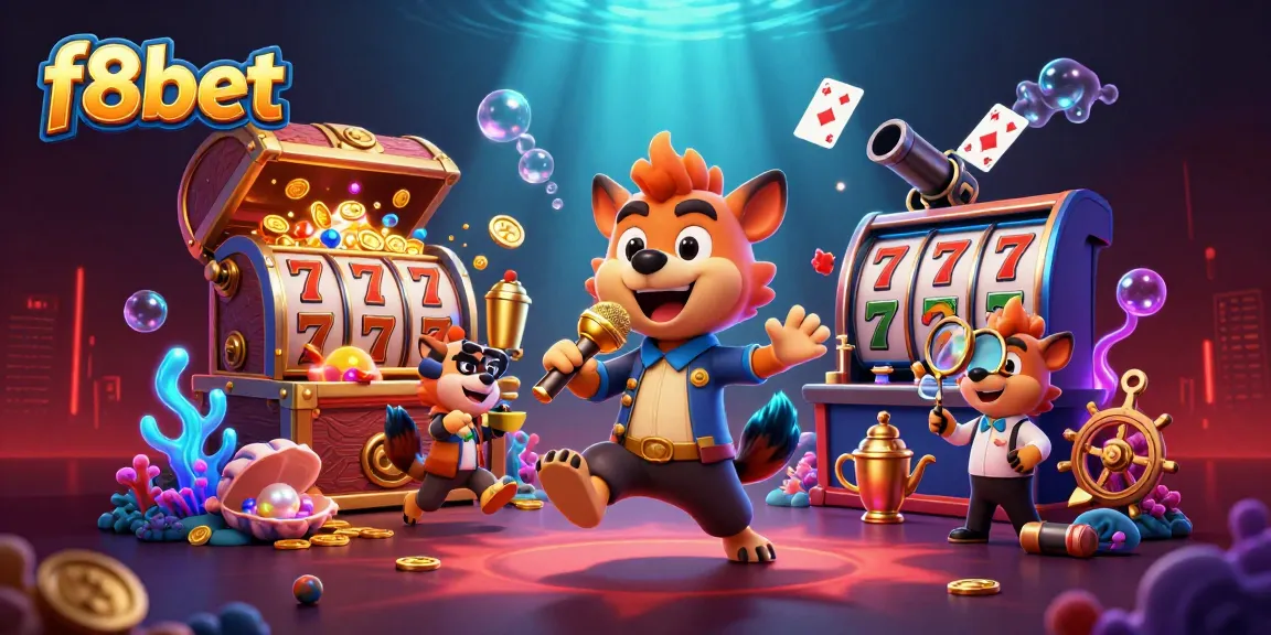 Engage with f8bet's vibrant casino scene featuring animated hyena characters in a lively environment.