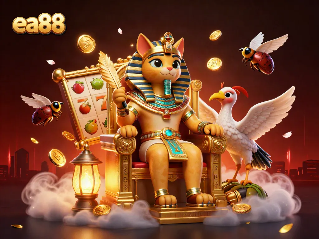 ea88 trải nghiệm chơi game sòng bạc với vua mèo Ai Cập và các biểu tượng may mắn.