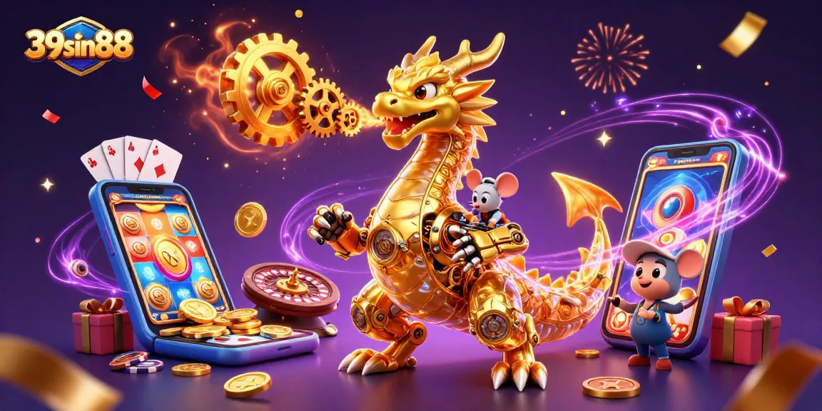 Experience the thrill of 39sin88 with enchanting visuals of slots and a gold dragon.