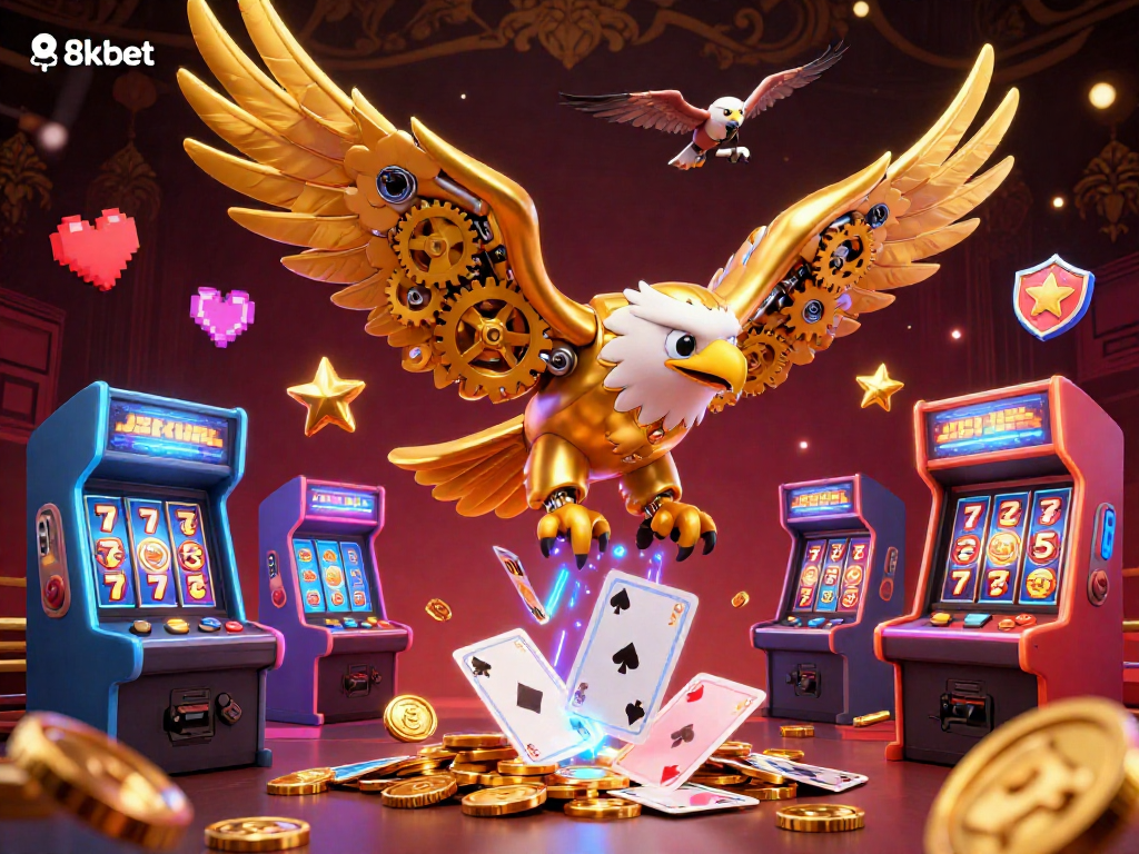 Engage with immersive 8kbet gaming scene featuring golden eagle and vibrant casino elements.