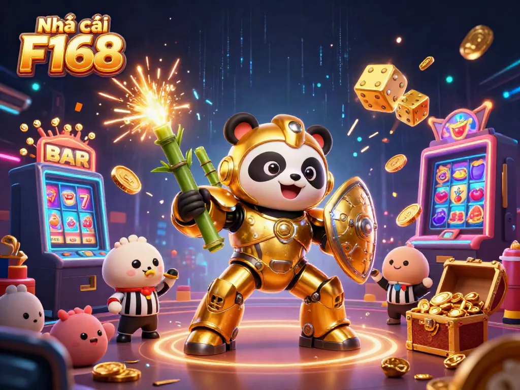 Engage with Nhà cái F168 - a vibrant 3D casino scene filled with dynamic gaming elements and exciting action.
