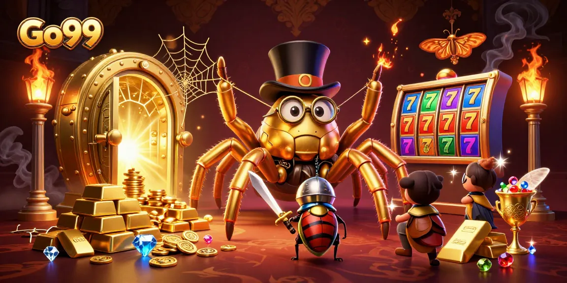 Engage with Go99 in a vibrant, immersive 3D casino scene filled with excitement and gold.