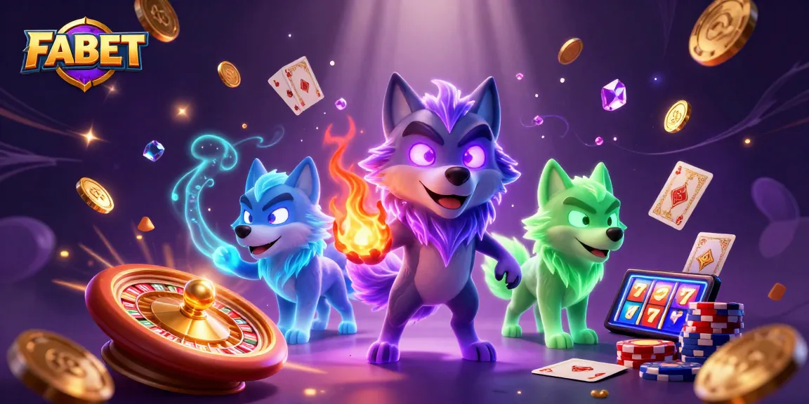 Experience the thrill of FABET with a captivating scene of energetic wolf characters and vibrant casino elements.