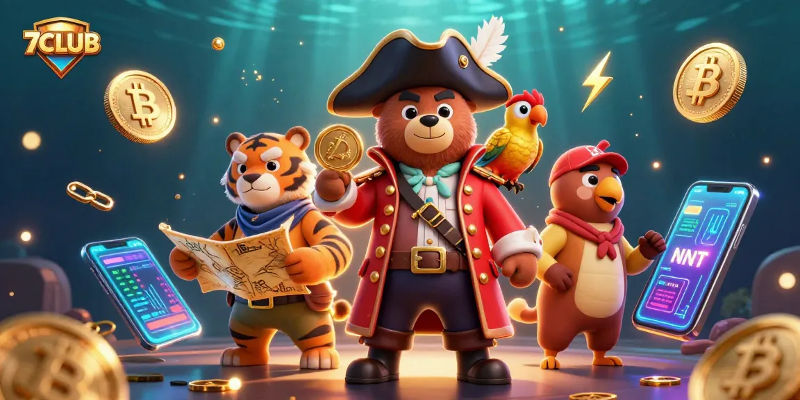 Engage in thrilling games at 7CLUB with exciting 3D elements showcasing blockchain and cryptography.