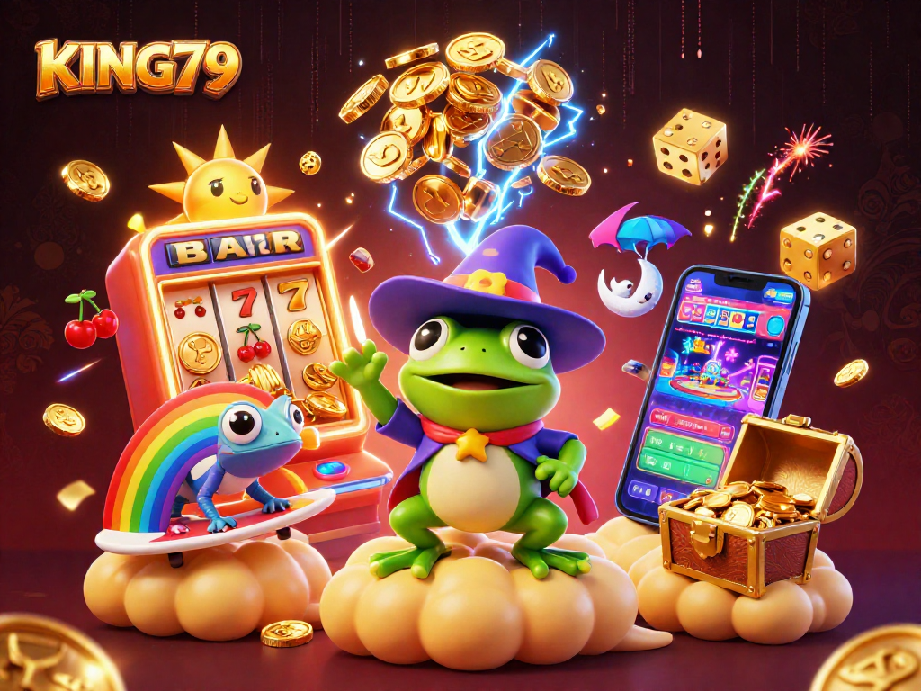Engage in exciting gameplay with KING79's vibrant 3D casino adventure scene.