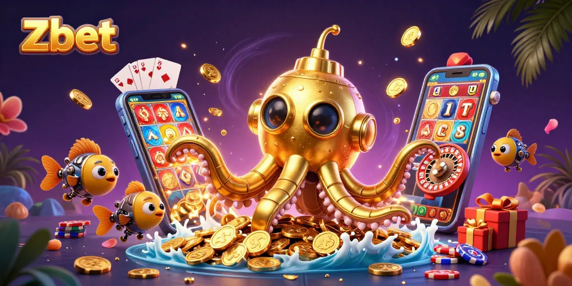 Zbet offers exciting gameplay with a golden kraken submarine amidst a wealth of casino elements.
