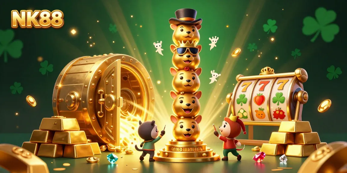 Experience the excitement at NK88 with vibrant slot reels bursting with treasures and casino fun.