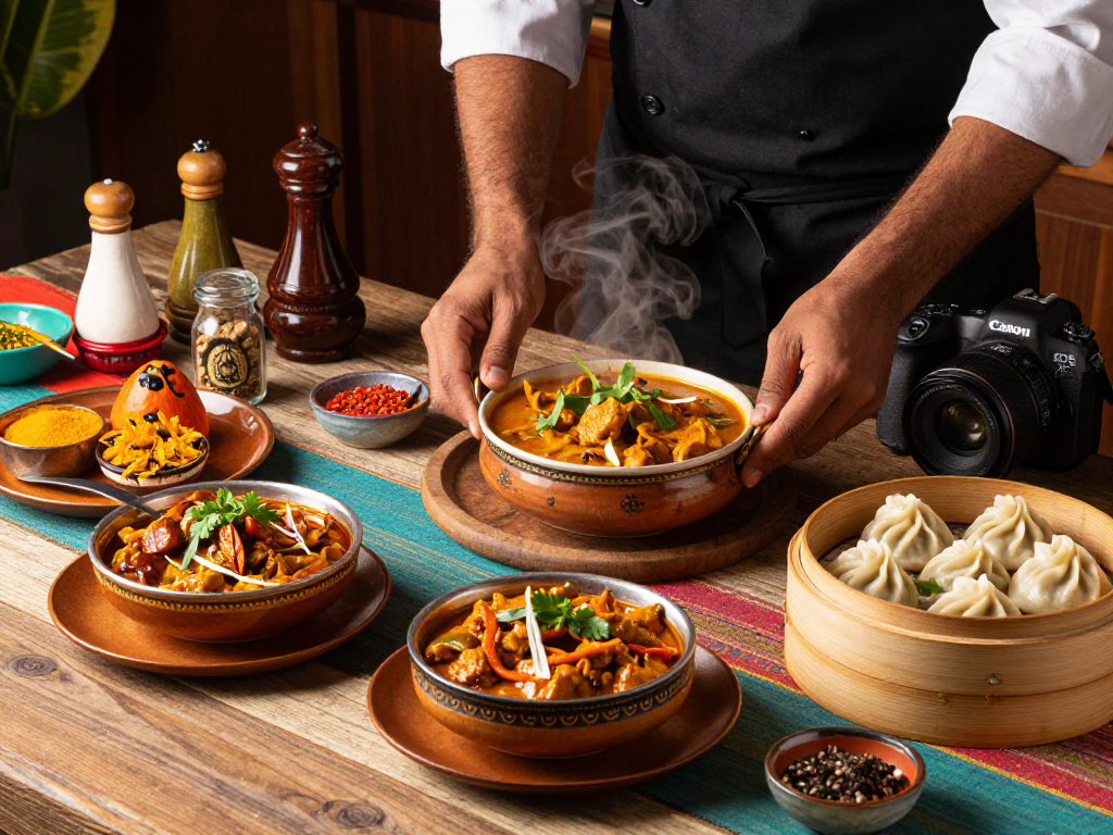 Delicious authentic curry and momo at ROKOK88 restaurant, showcasing vibrant flavors.