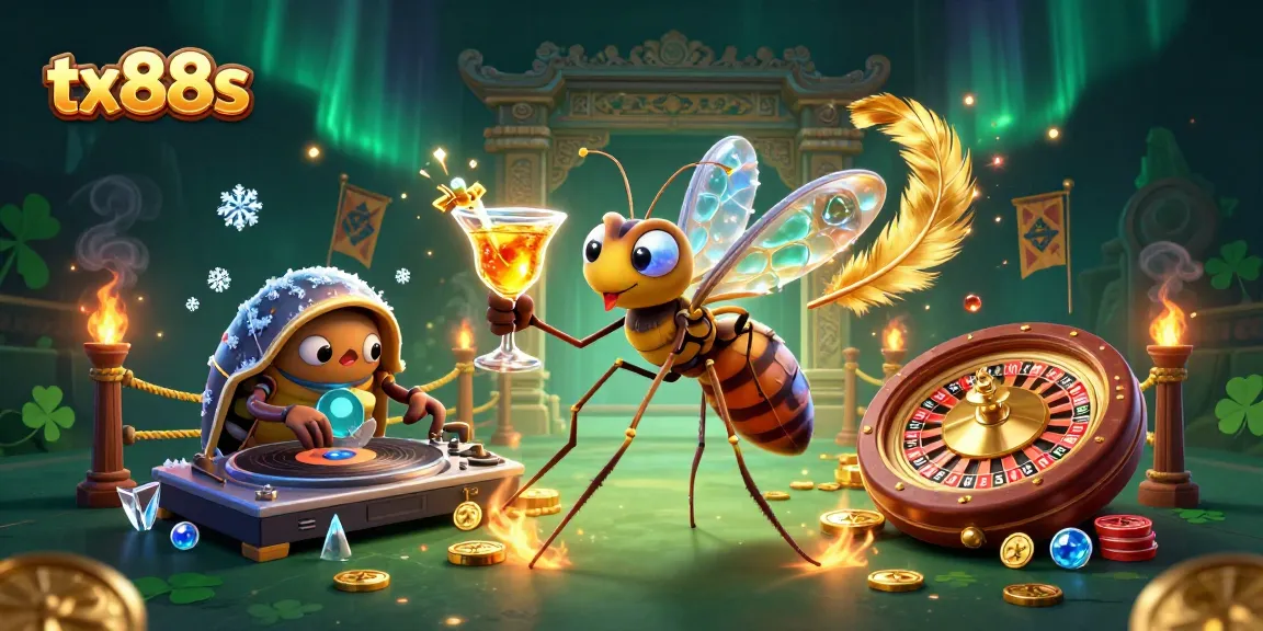 Experience the tx88s casino excitement with a vibrant 3D illustration showcasing unique characters and dynamic elements.